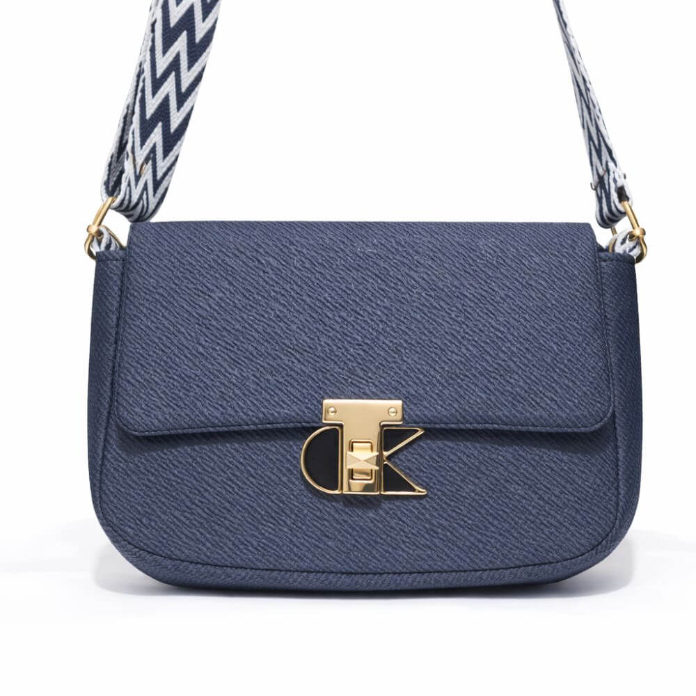 Ivory Textured Crossbody Bag (Blue)